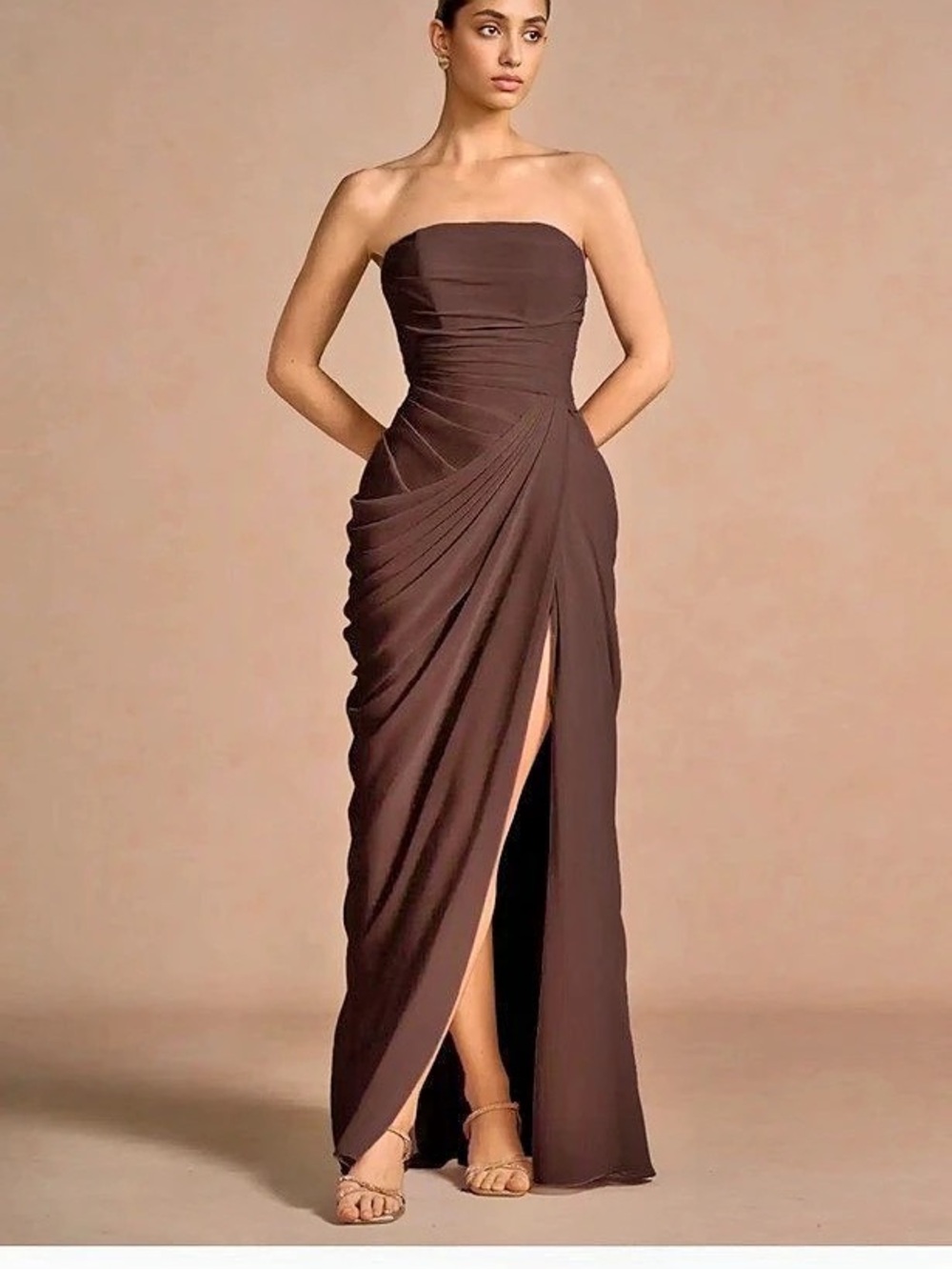 Azazie Kaavia Truffle Maxi dress